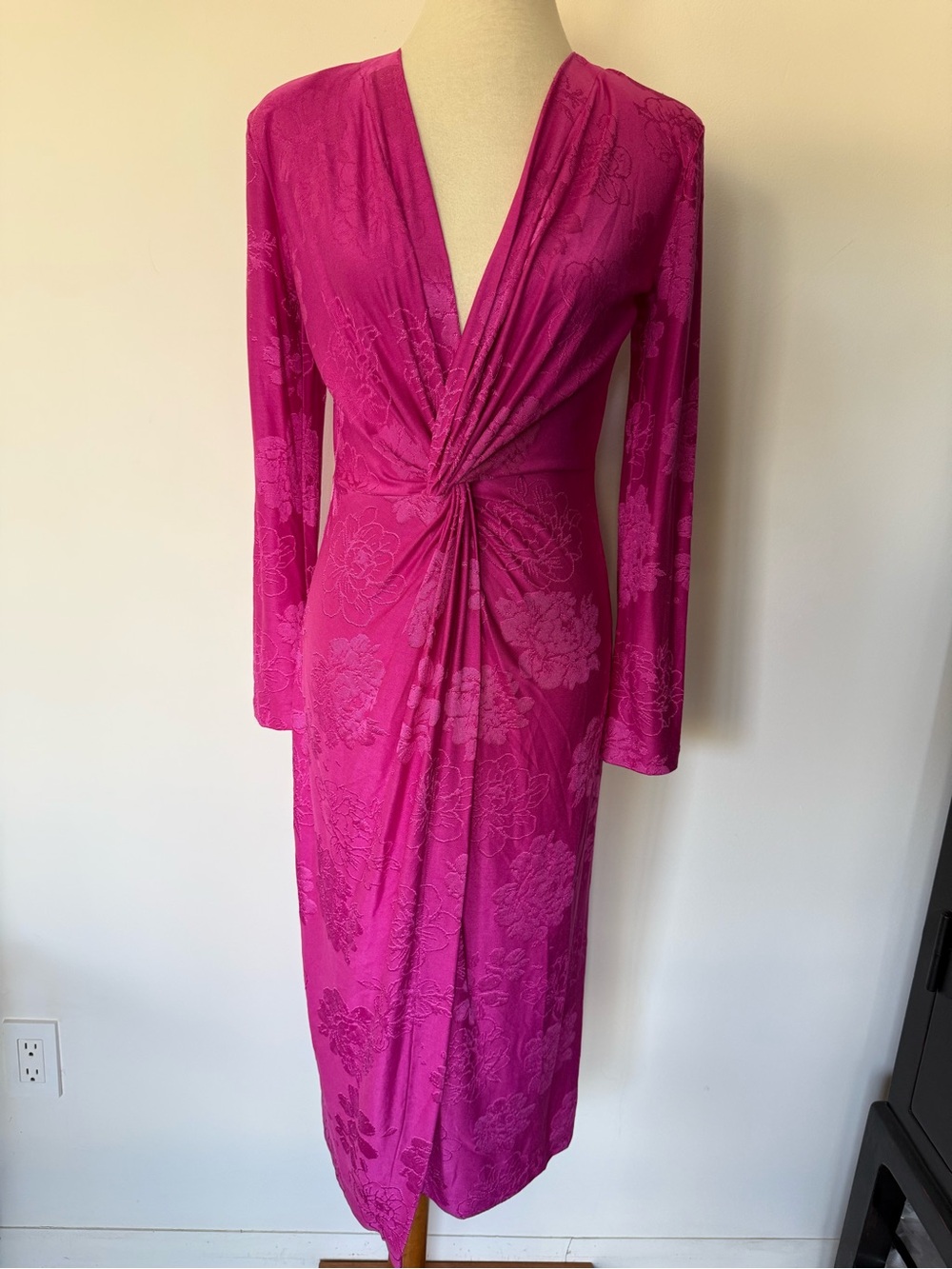 Zara Bright Fuchsia Textured dress with twisted waist